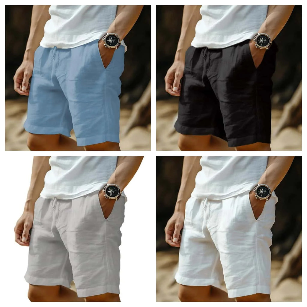 2025 New Summer New Men's Cotton Linen Breathable Shorts Hawaii Beach Pants Male Solid Color Trousers Loose Versatile Streetwear