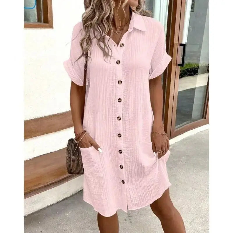 Fashion Casual Cotton Linen Style Dress Woman Short Sleeved Loose Dresses for Women Harajuku Long Shirts Ropa Mujer Vestido
