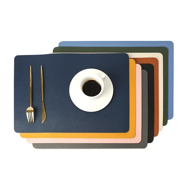INS Nordic Solid Double Sides Leather Dining Mat Heat Insulation Placemat Home Waterproof Oil Proof Hotel Rectangle Pad