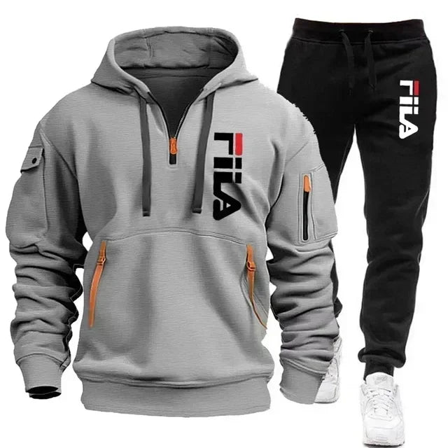 Spring Autumn Street New Men's Zipper Hoodie Pants Two Piece Set Outdoor Multi Pocket Casual Pullover Sports Suit Breathable Tra