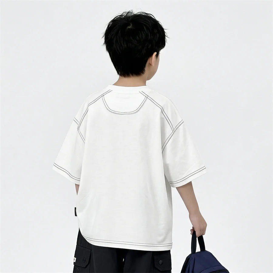 2026 Kids New Summer Short Sleeve Cotton T-shirt for Teens Boy Casual Tshirt with Letter Print Children Fashion Tee Tops 5-14 Y
