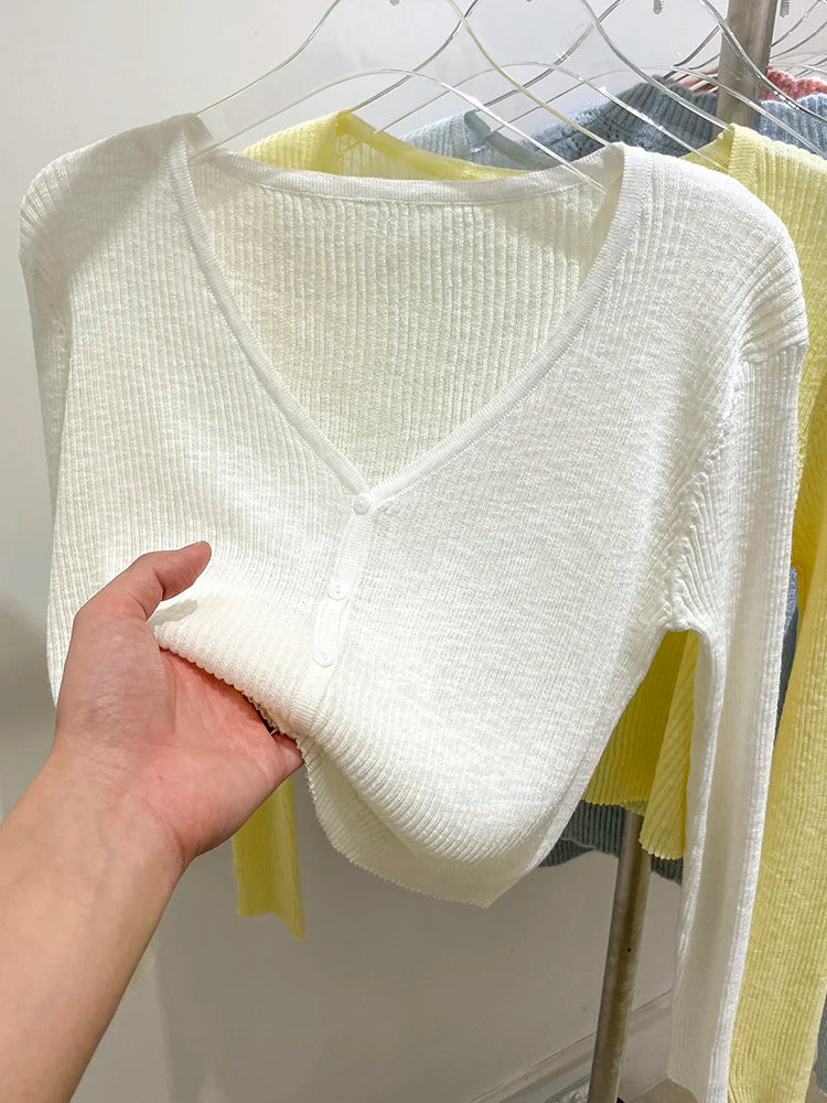 Korean Cardigan Women Thin Summer Casual Solid Feminino Sun-proof All-match Knitted V-neck Sweet Style Candy Color Basic Daily