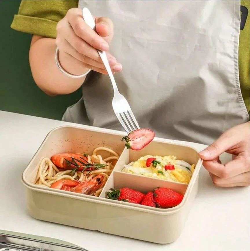 Adult set bento box, 3 compartments, cannot be placed in microwave or dishwasher (with knife, fork, spoon, and chopsticks)