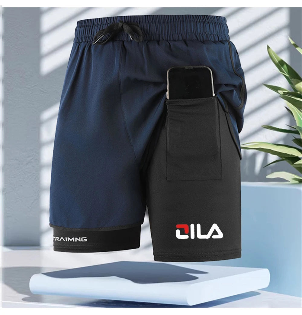 Men’s Double Layer Athletic Shorts Quick Dry Swim Trunks with Inner Liner Drawstring Breathable Sports Beach Running Pants