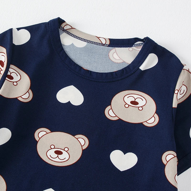 2-Piece Children's Cute Bear Print Fashion Suit Boy's Casual Fashion Round Neck Shirt Girl's Comfortable Wild Shorts Combination