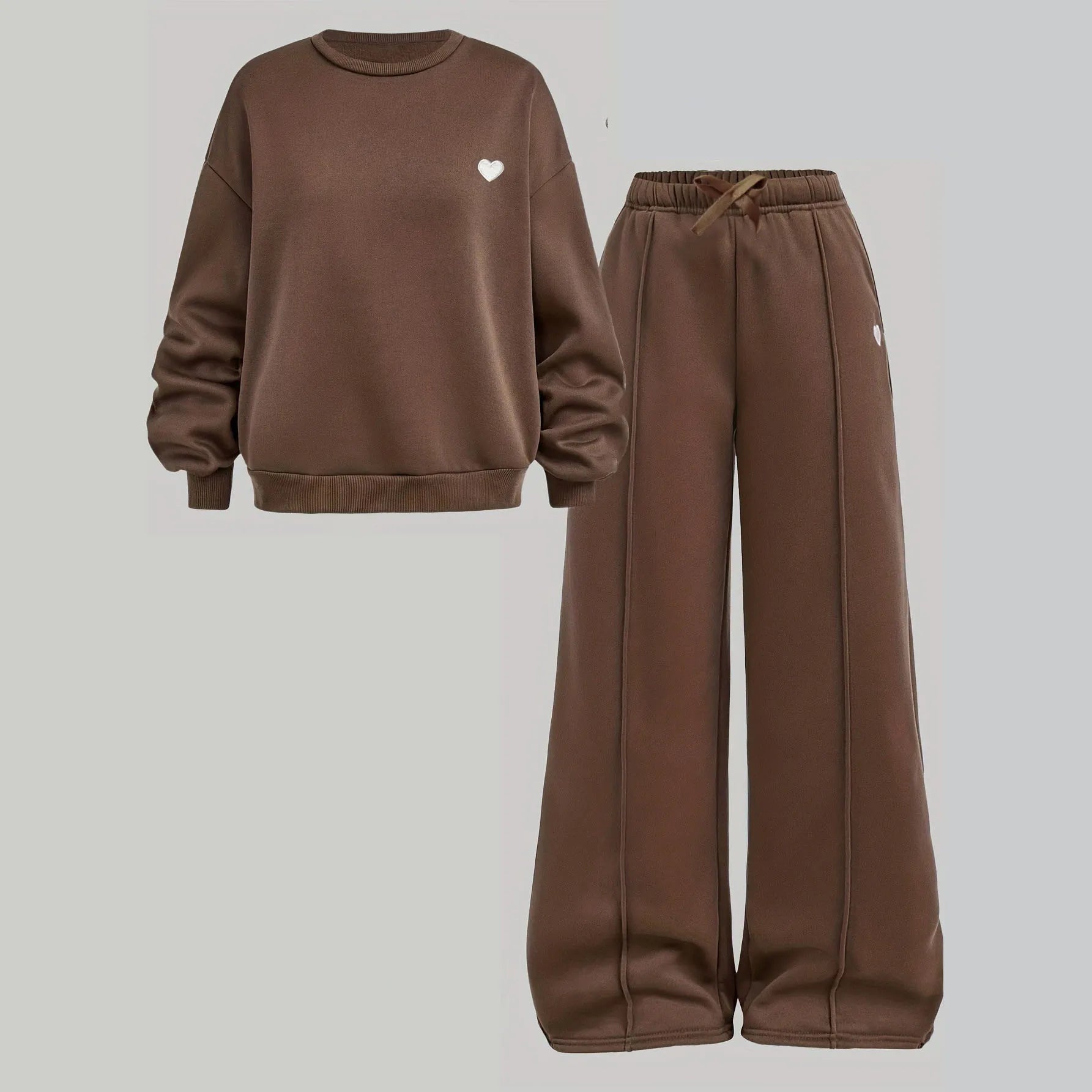2026 autumn winter girls Children set long sleeve heart Teens top sweatshirt + wide leg loose pants tracksuit 4 8 10 12 year