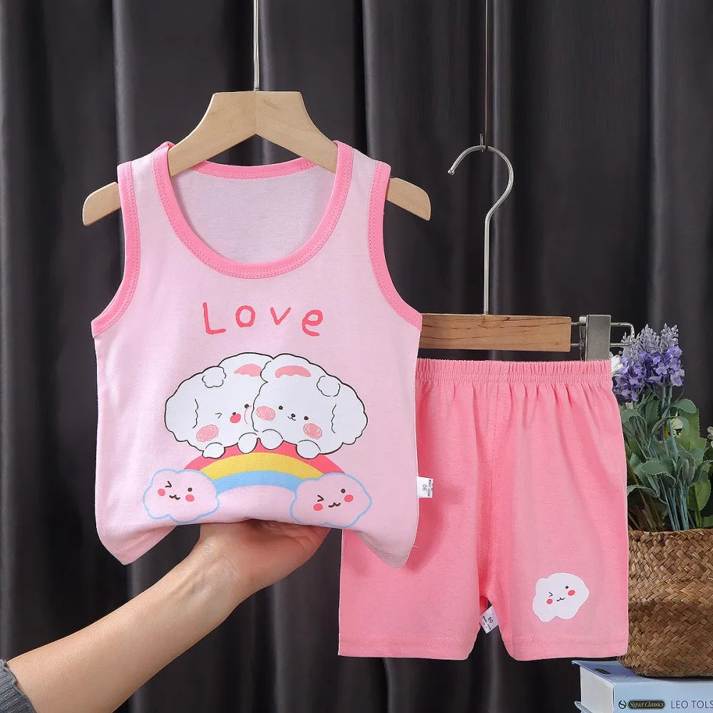 Fashion Kids Clothes Boys Girls Sets Top Shorts 2PCS 100% Cotton Soft Summer Children Baby Cloths T-shirt Shorts Toddler Suit