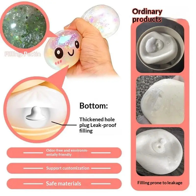 Simulation Steamed Bun Glitter  Toy Soft Elastic Stress Reliever Squeeze Toy for Home Office Anxiety Relief