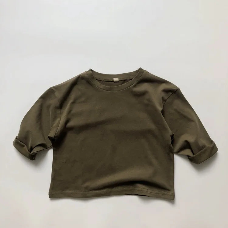 100%Cotton Unisex Children Boys Girls Toddler T-shirts Full Sleeve Kids Tees