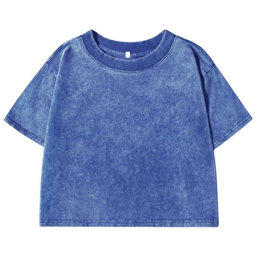 100% Cotton Washed T-Shirts For Women Loose O-Neck Crop Tops Y2k Street Female Clothes Summer Casual Vintage Short Sleeve Tees