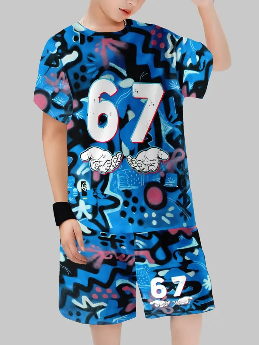 Funny Six Seven Italian Brainrot 67 Number Print Kids Short Sleeved Suit Children Clothing T-Shirt + Shorts 2pc Set Boys Clothes