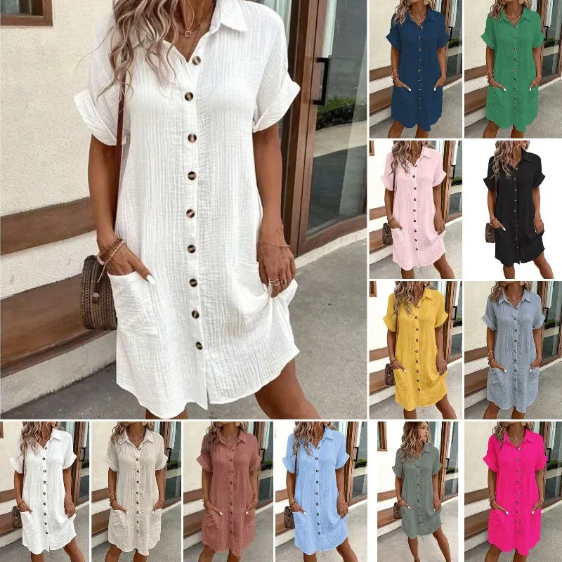 Fashion Casual Cotton Linen Style Dress Woman Short Sleeved Loose Dresses for Women Harajuku Long Shirts Ropa Mujer Vestido
