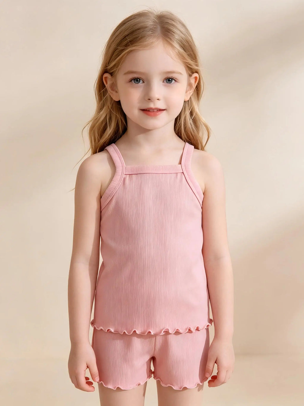 1Pc Kids Girls Solid Ribbed Singlet Thin Frill Edge Camisole Sleeveless Spaghetti Strap Breathable Underwear Home Top For 2-10Y