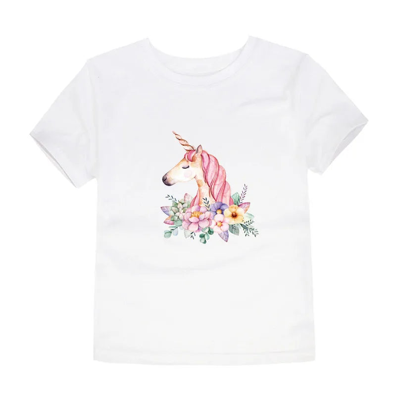 Child Kids Tshirts for Girls Clothes 2024 New Summer Pink Red Blue Luxury Toddler Girl T Shirt Kawaii Unicorn Flower Korean Tees