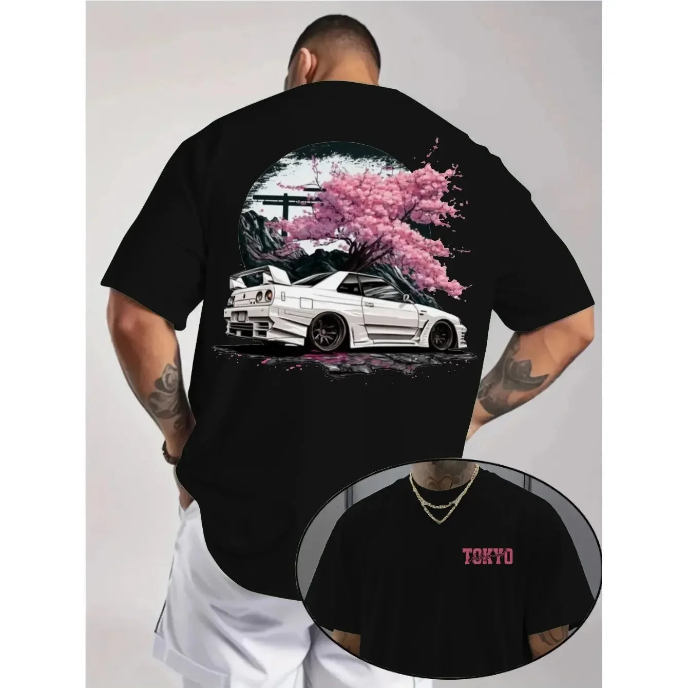 JDM Tokyo Drift Car T Shirt Unisex Oversized Japanese Streetwear Sakura Graphic Tee Y2K Aesthetic Summer Cotton Top