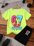 Funny Six Seven Italian Brainrot 67 Number Print Kids Short Sleeved Suit Children Clothing T-Shirt + Shorts 2pc Set Boys Clothes