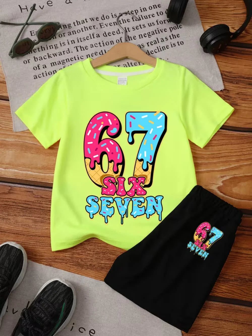 Funny Six Seven Italian Brainrot 67 Number Print Kids Short Sleeved Suit Children Clothing T-Shirt + Shorts 2pc Set Boys Clothes