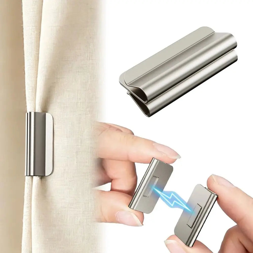 1 Pairs New Metal Curtain Closure Clip Magnetic Attraction Detachable Curtain Clips Curtain Fixed Fastener Window Curtain