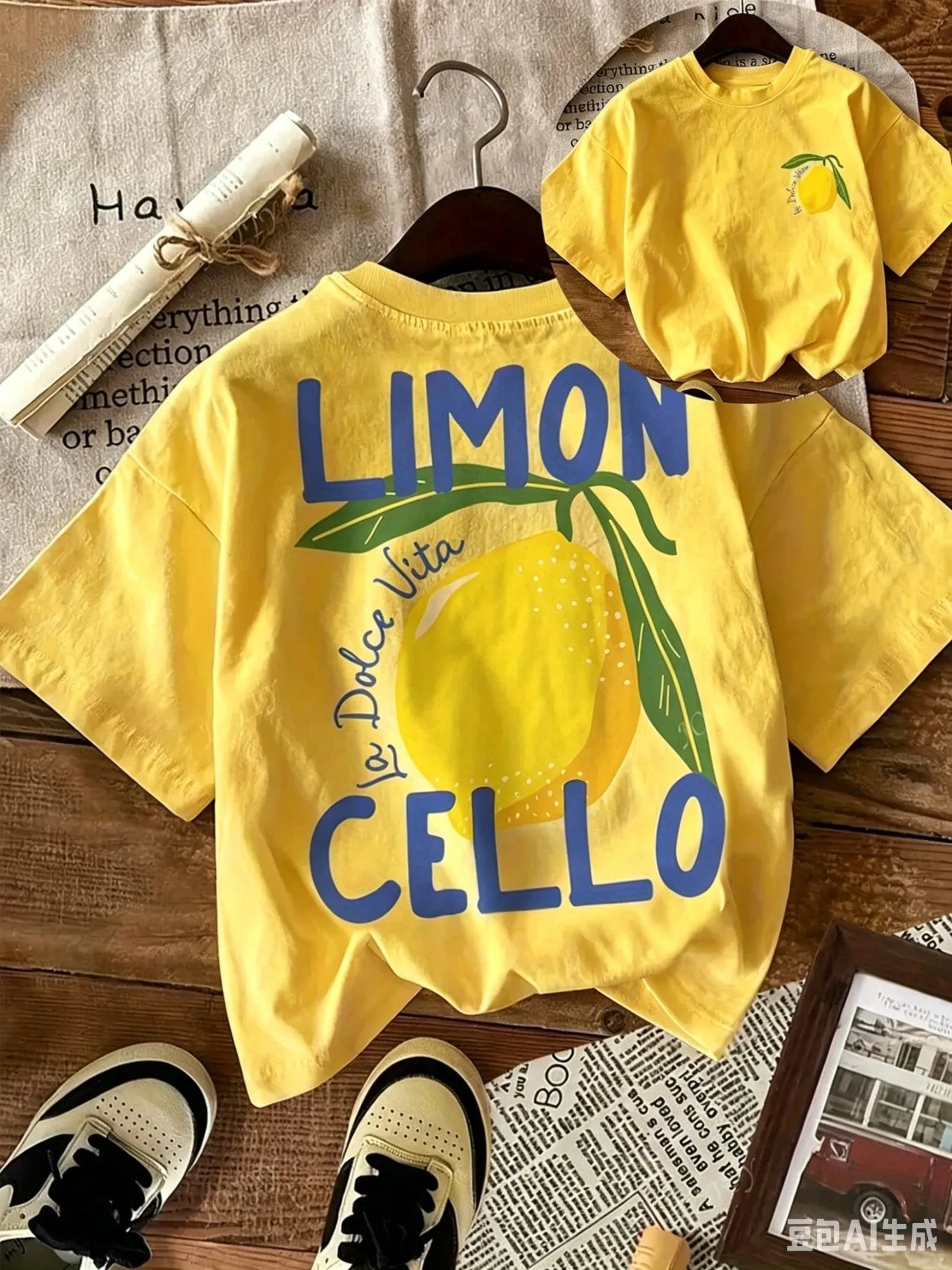 New Summer Cotton T-Shirt for Kids, Daily Casual Style, Breathable and Comfortable, Short-Sleeved, with a Cartoon Lemon Print.