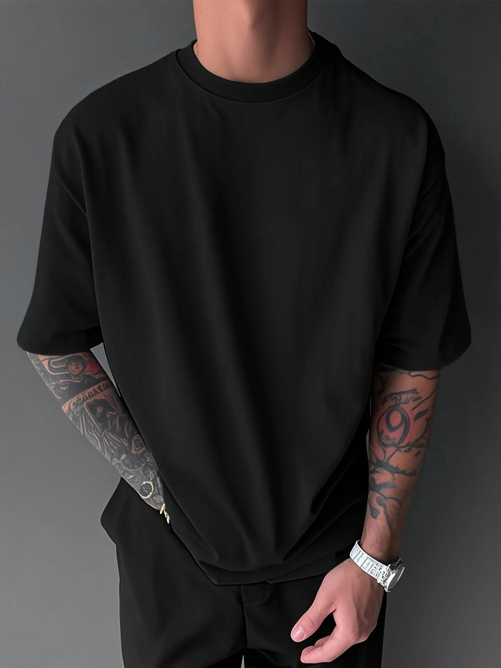 Men's summer  pure fashionable casual loose Japanese samurai sword pattern printed round neck short sleeved T-shirt