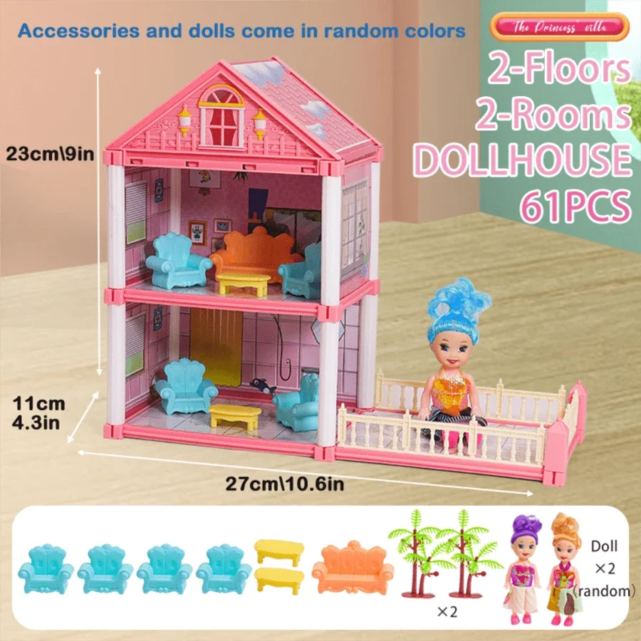 Girl Doll House Toy 3d Assembly Dollhouse Diy Mini Toy Accessories Villa Princess Pink Castle Children Pretend Birthday Gift