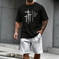 2026 Cross Printed Men's Set O-neck Cotton T-shirt and Casual Shorts Summer Urban Fashion Short Sleeve Cool Outfits Home Outdoor