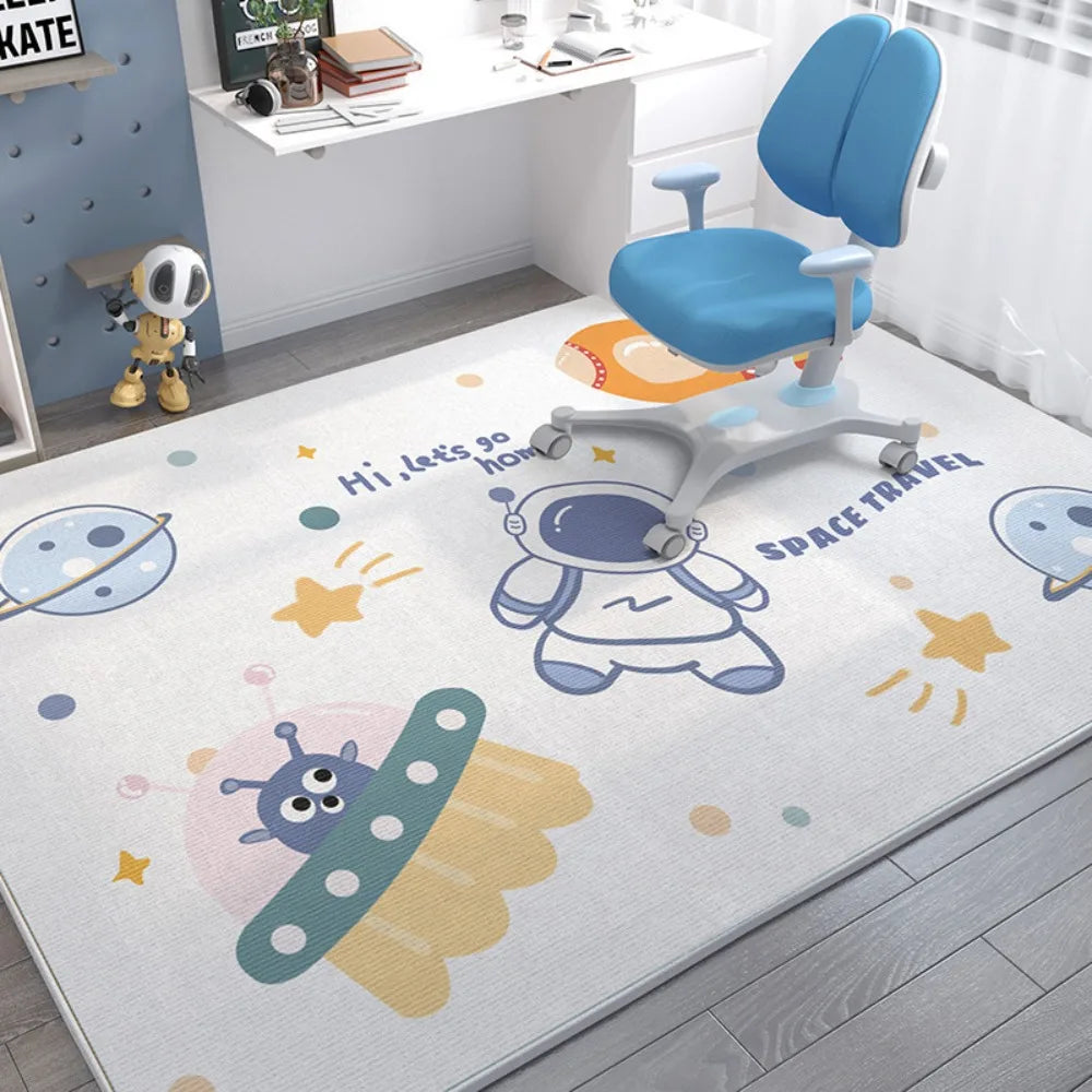 Kids Space Carpet Mat Rug Rocket Astronaut Planets Stars Pattern Soft Floor Mat for Children's Study Room Home Decoration