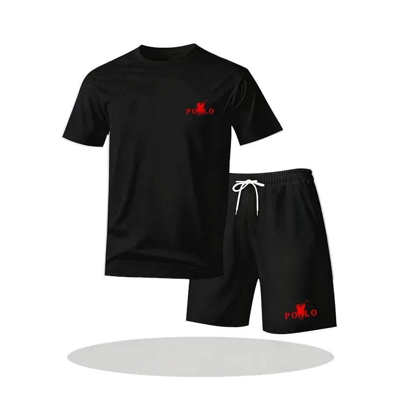 "2026 Men's Breathable Sports Pattern Printed T-shirt Casual Fashion Short-sleeved T-shirt Summer Streetwear Top Two-piece Set.