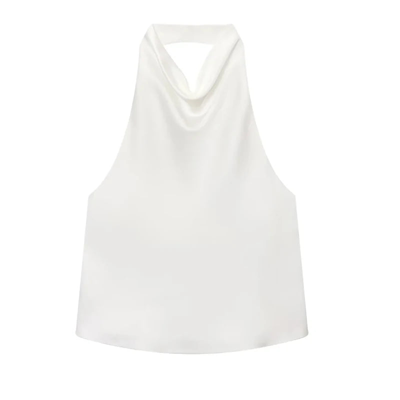 HXAO Halter Neck Women's Top Off Shoulder Satin Crop Top Women Summer Sexy Backless Tank Party Tops Y2K Aesthetic Camisole