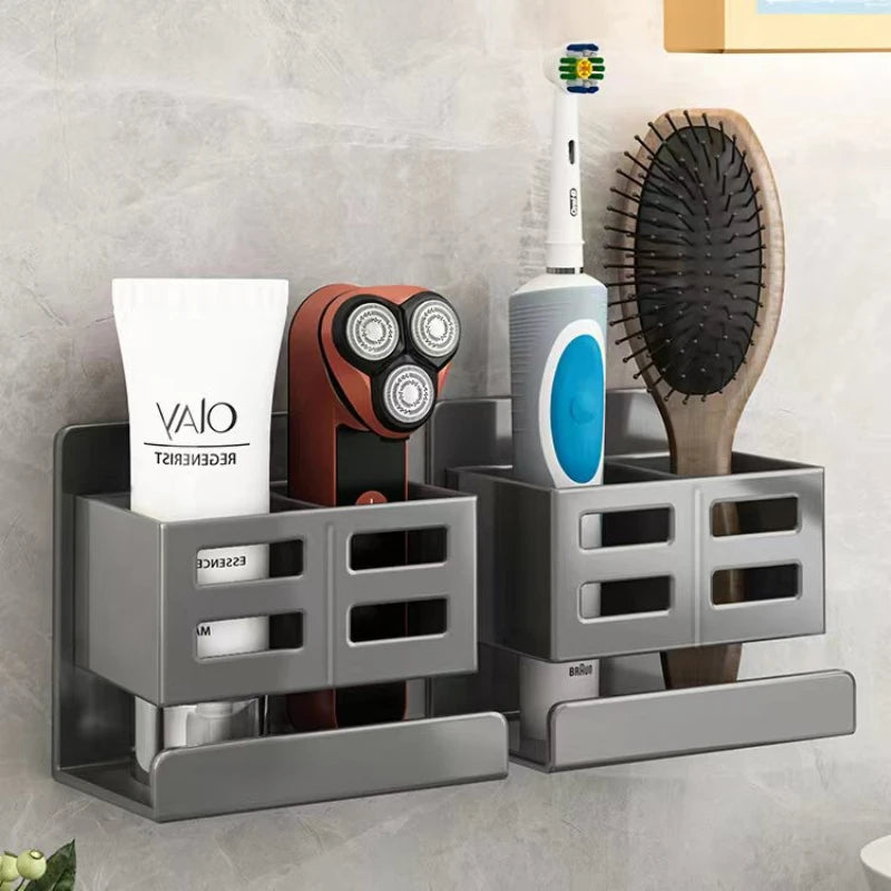 Hole-free Multifunctional Toothbrush Holder Bathroom Razor Hair Comb Toothbrush Storage Rack Wall-Mounted Bathroom Supplies