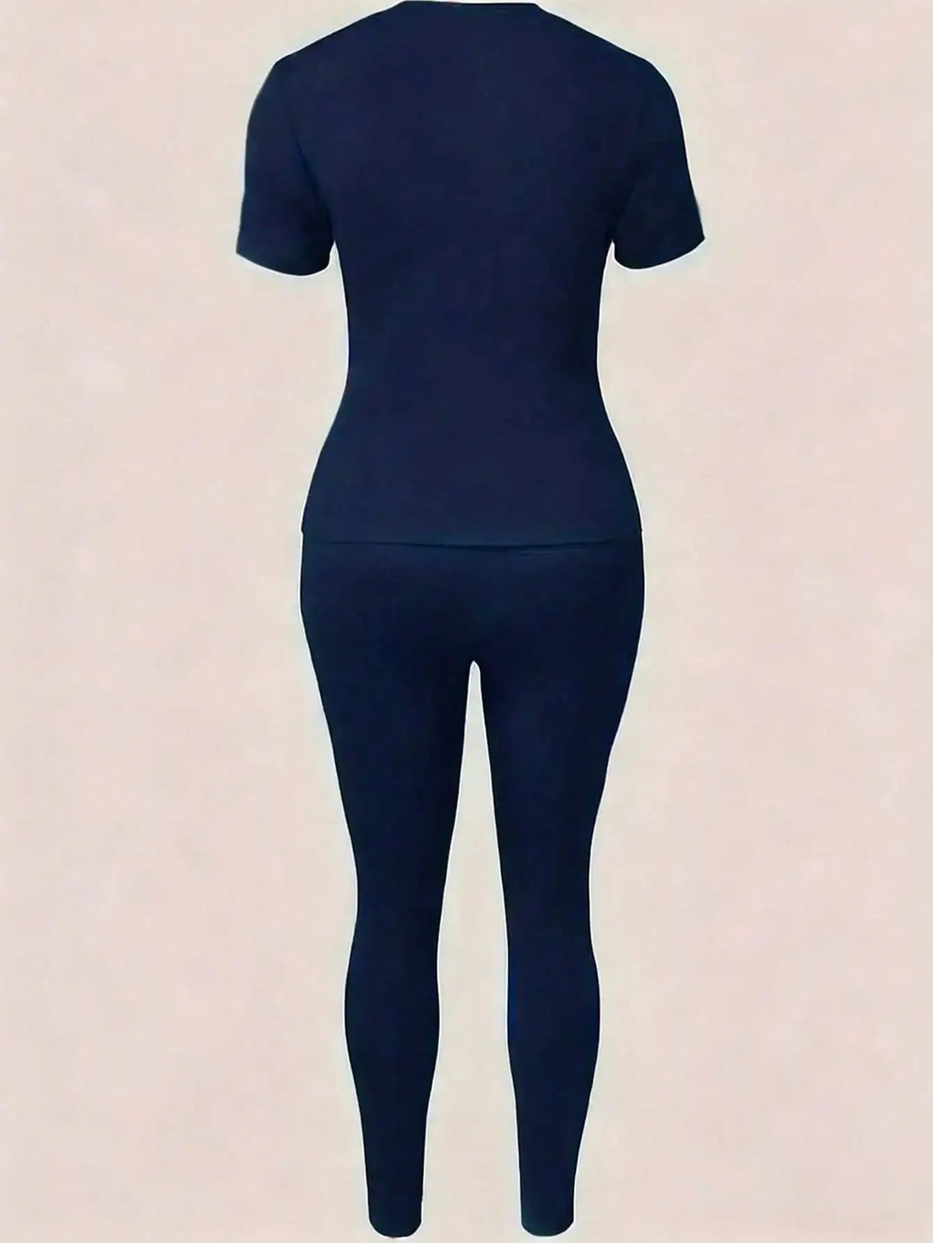 2026 women's new Paris printed two-piece set, casual short sleeved round neck T-shirt and tight pants long pants set