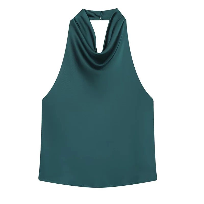 HXAO Halter Neck Women's Top Off Shoulder Satin Crop Top Women Summer Sexy Backless Tank Party Tops Y2K Aesthetic Camisole
