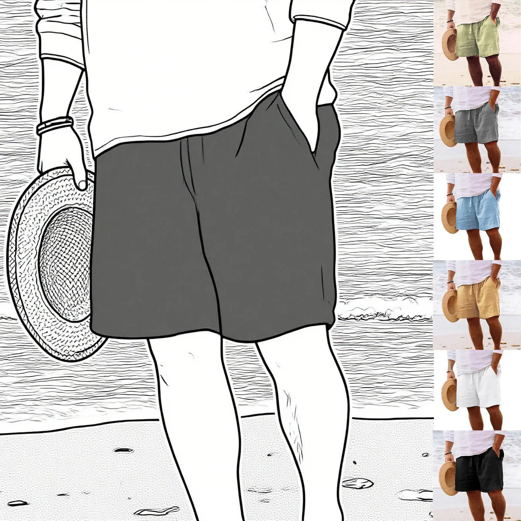 2025 New Summer New Men's Cotton Linen Breathable Shorts Hawaii Beach Pants Male Solid Color Trousers Loose Versatile Streetwear