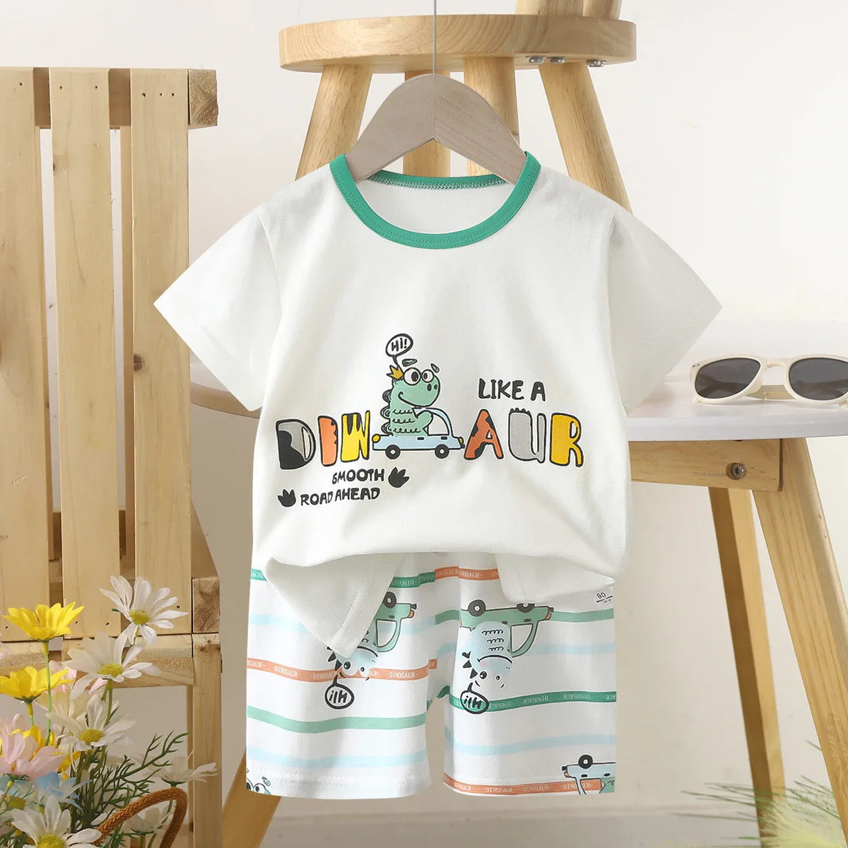 1 Sets Pure Cotton Kids Cartoon Clothing Summer Baby Fashion Short Sleeve Suits Boys Girls T-Shirts+Shorts Children Outfits