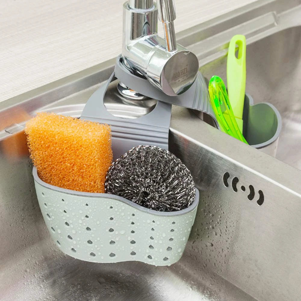 1pc Sink Faucet Drain Basket Hanging Bag Without Punching Adjustable Kitchen Dishwashing Sponge Storage Rack