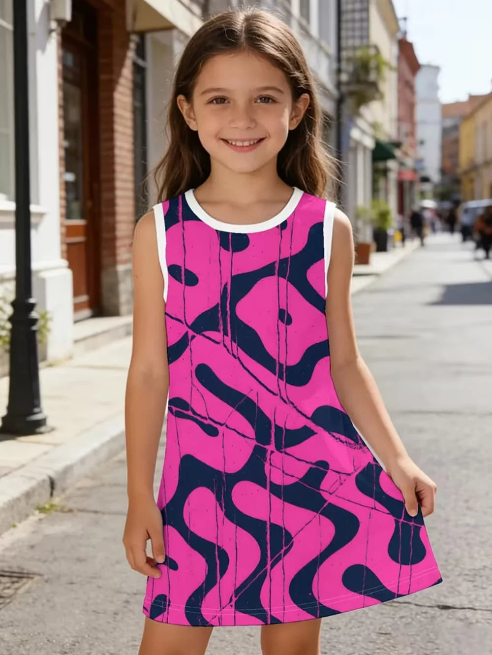 Summer Beach Vibes Pattern Girls' Vibrant Fashion Digital Print Sleeveless Camisole Dress Holiday Vacation Beach Girl Vest Dress