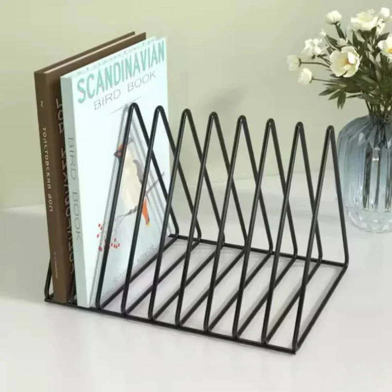 Book Storage Rack Desktop Iron Bookshelf Vinyl Records Holder Student Stationeres Organizer Newspapers Magazines Stand