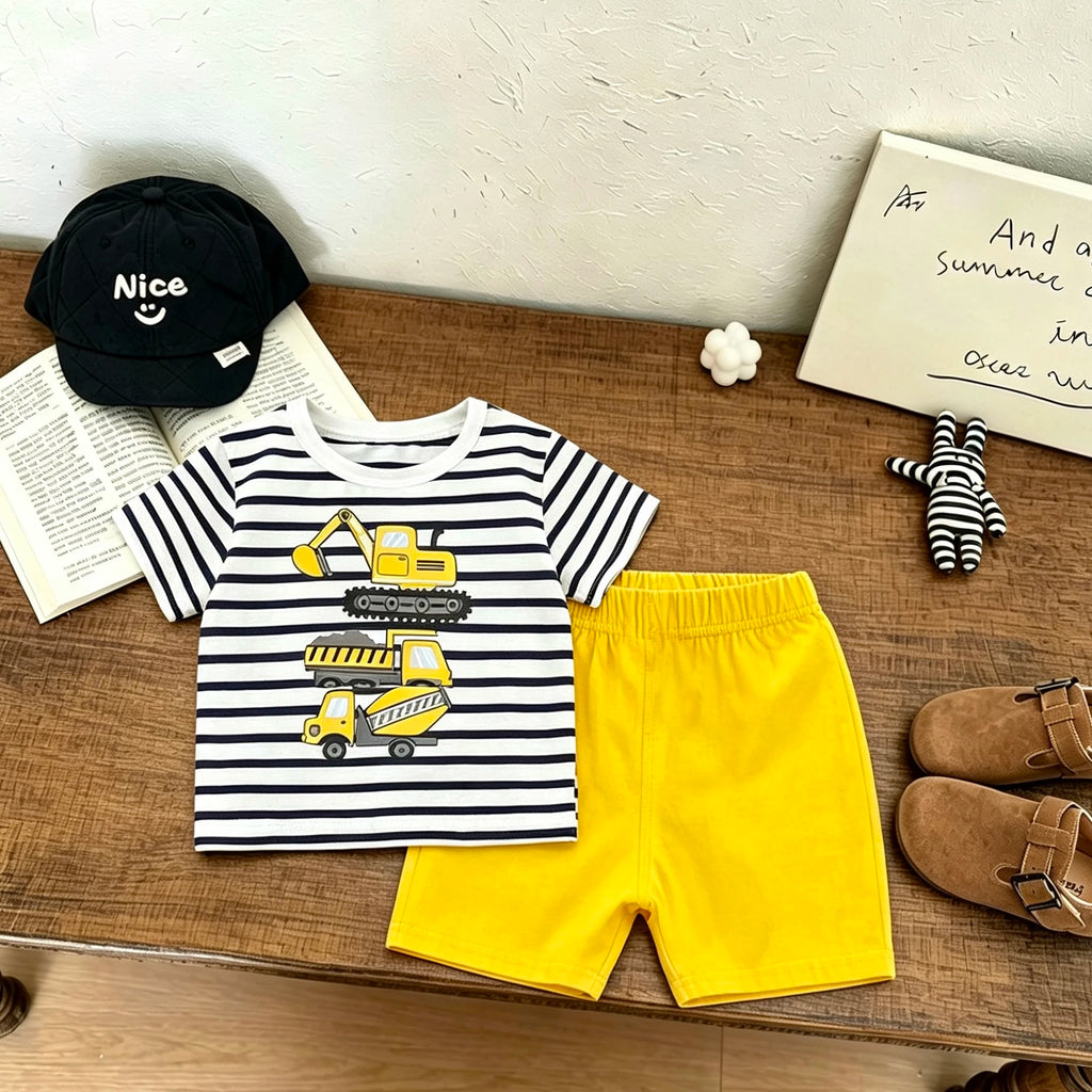 Summer Child Costume Cartoon TShirt+Shorts Two Piece Set Boys And Girls Printed Tees All-match Shorts Toddler Cartoon Suits