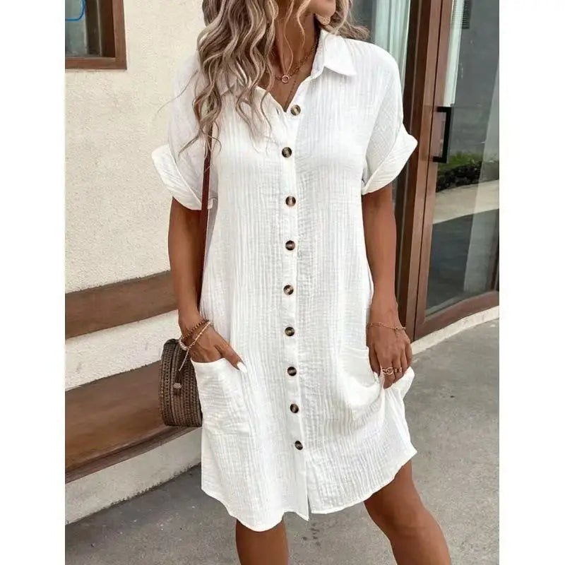 Fashion Casual Cotton Linen Style Dress Woman Short Sleeved Loose Dresses for Women Harajuku Long Shirts Ropa Mujer Vestido