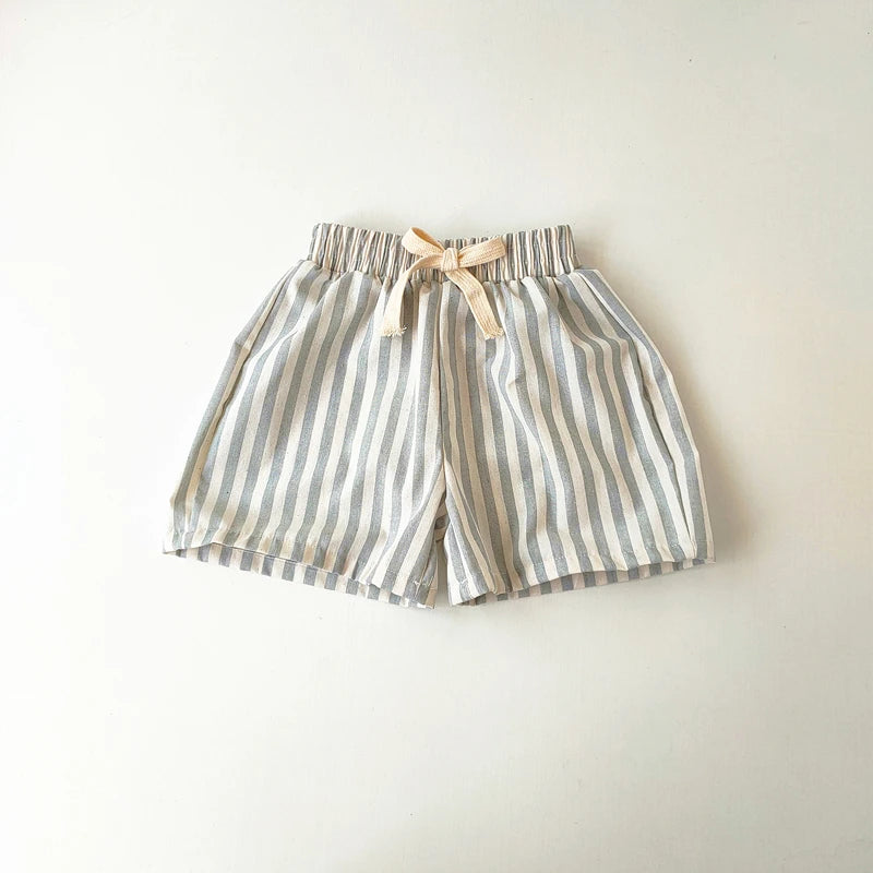 Children's Clothing Linen Cotton Shorts Summer Girls Boys Stripe Pants Kids Baby Casual Vintage Loose Short Pant Girl Clothes
