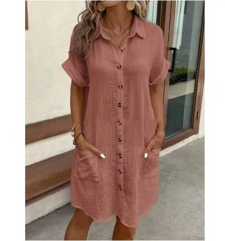 Fashion Casual Cotton Linen Style Dress Woman Short Sleeved Loose Dresses for Women Harajuku Long Shirts Ropa Mujer Vestido