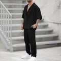 Summer Men's Sets Clothing Casual Loose Lapel Button Shirt And Pants Sets Solid Short Sleeve 2 Pcs Suits For Men Leisure Outfits