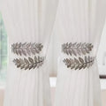 2 metal leaf curtain straps with adjustable decorative curtain rings, especially suitable for thin gauze curtains