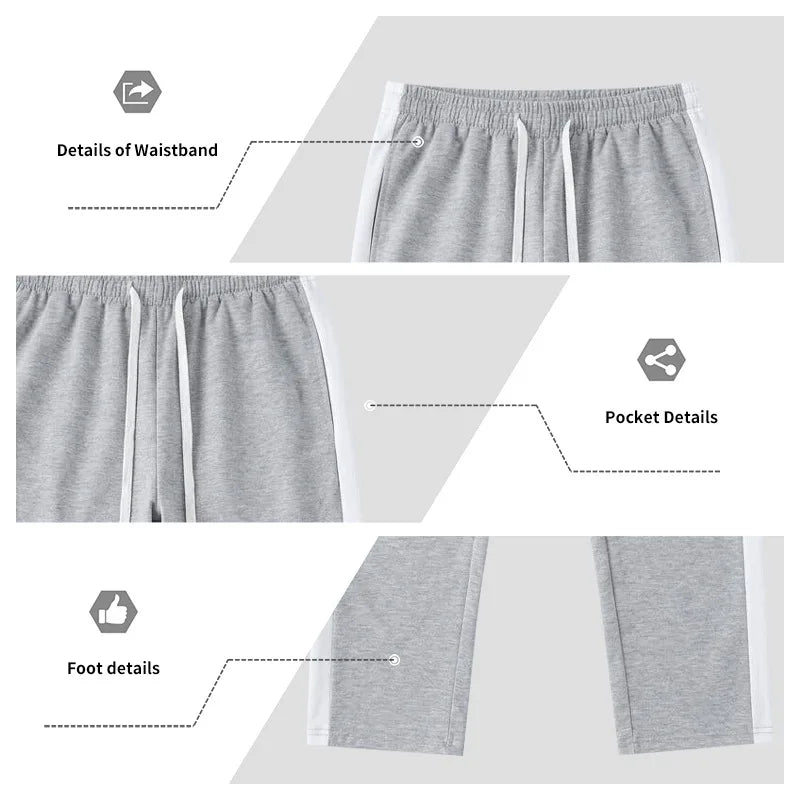 Men's Sweatpants & Joggers: Side Stripe Straight Pants w/ Elastic Waist & Pkt, Soft Loose Fit for Sports, Street & Daily Use
