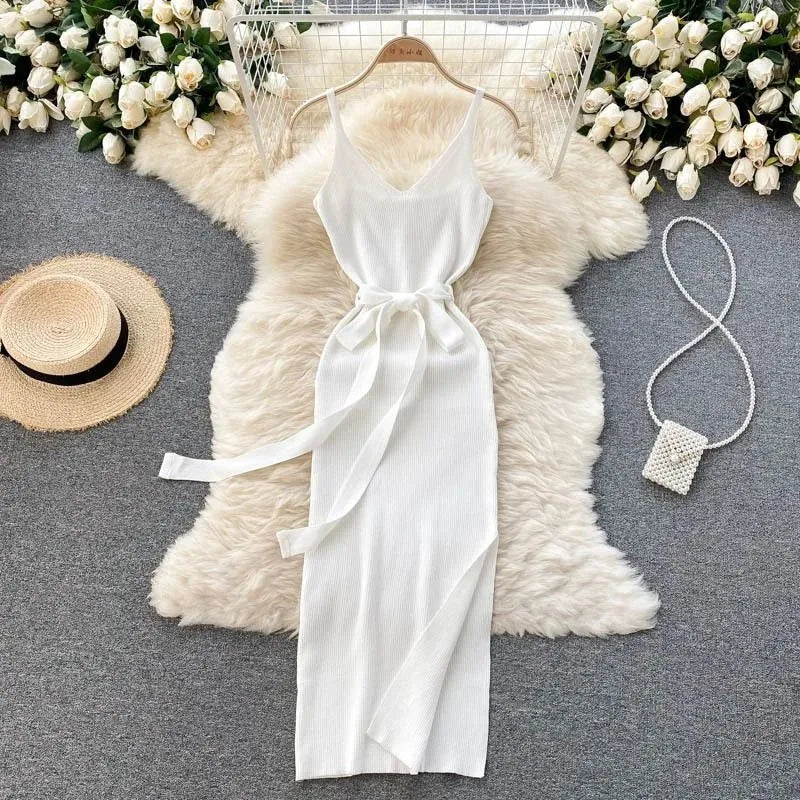 YuooMuoo Women Dress Sexy Cut Out Waist Package Hips Split Bodycon Dress Summer Fashion Lady Knitted Party Vestidos Sundress