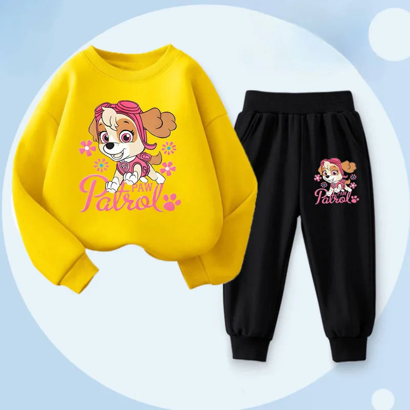 Spring New PAW Patrol Long Sleeved Girls' Top Long Pant Two Piece Suit Children's Casual Hoodies Sets Kids Casual Sweatsuit