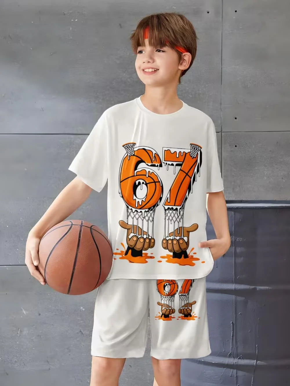Funny Six Seven Italian Brainrot 67 Number Print Kids Short Sleeved Suit Children Clothing T-Shirt + Shorts 2pc Set Boys Clothes