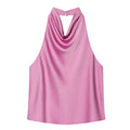 HXAO Halter Neck Women's Top Off Shoulder Satin Crop Top Women Summer Sexy Backless Tank Party Tops Y2K Aesthetic Camisole