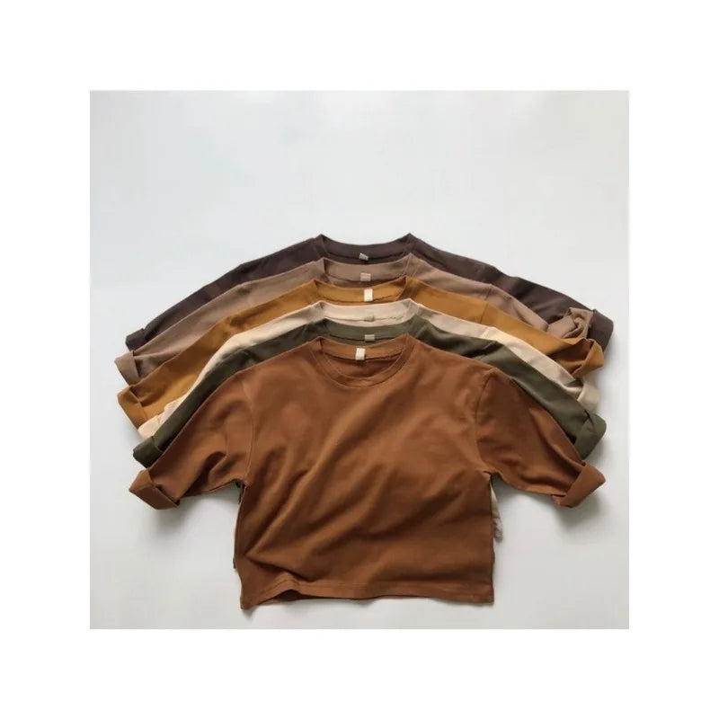 100%Cotton Unisex Children Boys Girls Toddler T-shirts Full Sleeve Kids Tees
