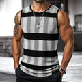 Retro Men's Vest Top 3D Print Plaid Striped Graphic Sleeveless Shirt Crew Neck Loose Streetwear Summer Fashion Casual Tank Tops